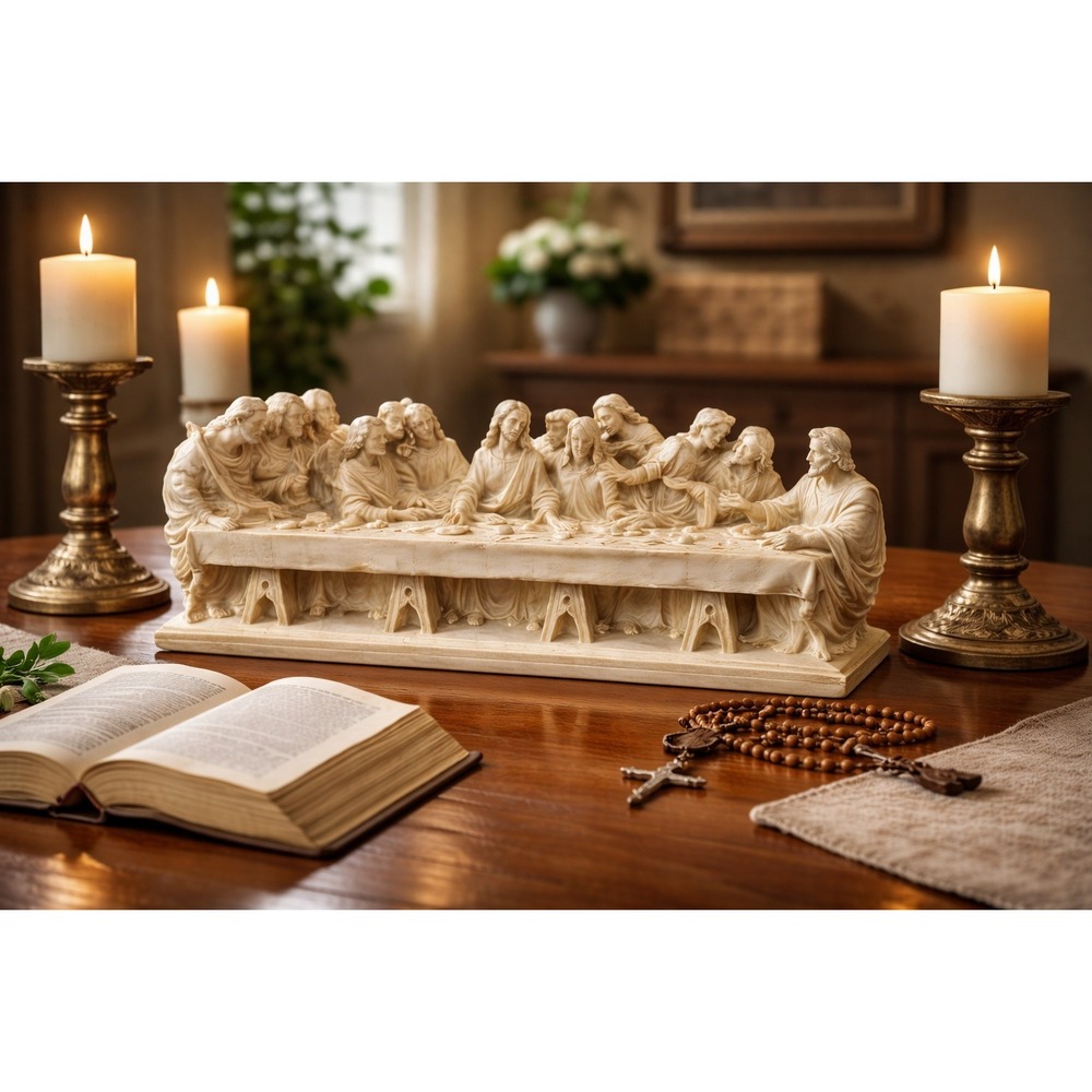 Last Supper Statue 12" Resin Jesus Apostles Tabletop Religious Christian Decor